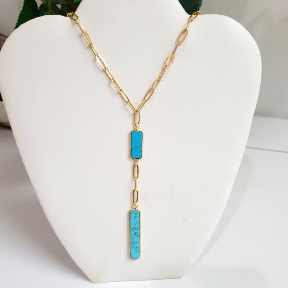 Sale GORGEOUS GOLD TURQUOISE PAPERCLIP LARIAT NECKLACE